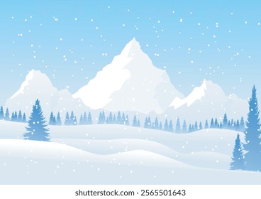 Landscape background, white snow spreading across the sky, a warning of the cold, snowy mountain peaks, mainly white tones, vector illustration for background design.