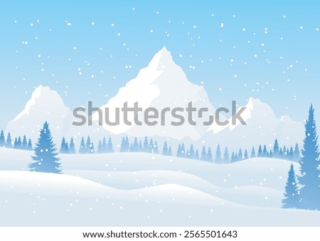 Landscape background, white snow spreading across the sky, a warning of the cold, snowy mountain peaks, mainly white tones, vector illustration for background design.