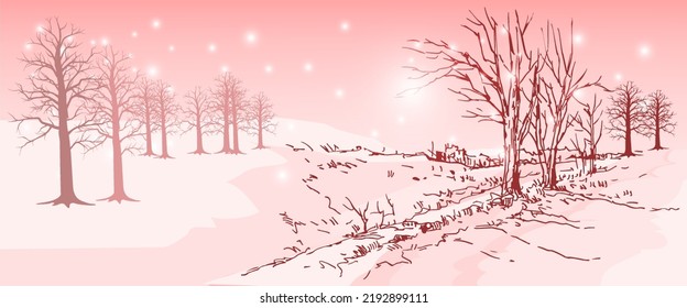 landscape background with winter tree