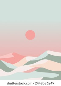 landscape background.wall art vector. Foliage line art drawing with abstract shape.