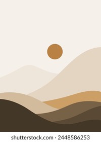 landscape background.wall art vector. Foliage line art drawing with abstract shape.