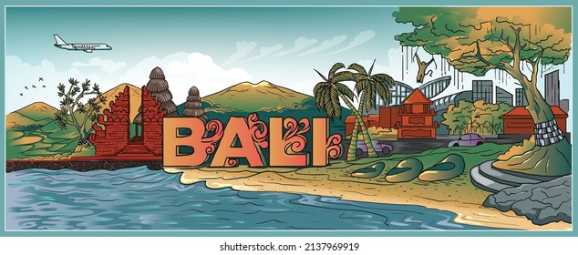 Landscape of Bali - Indonesia. Background Vector Eps 10