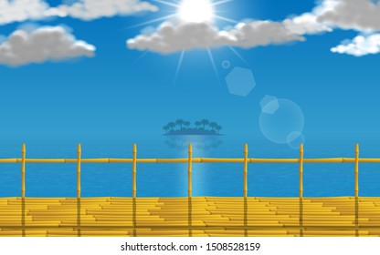 landscape of bamboo bridge on the beach