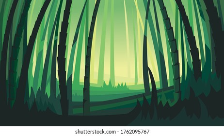 Landscape with bamboo trees. Beautiful nature scenery.