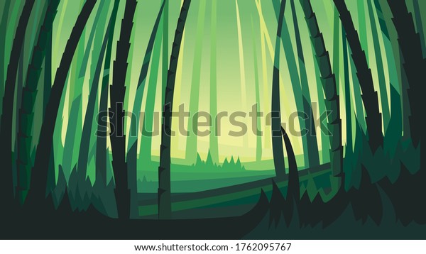 Landscape with bamboo trees. Beautiful nature scenery.