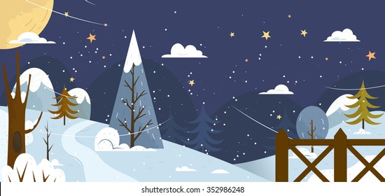 Landscape. Banner or background with winter nature. Template for your design, banner, card. Vector illustration.
