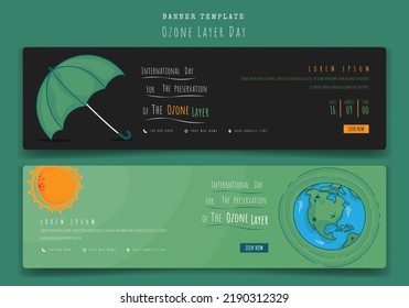 Landscape banner design in black and green background for international ozone day design