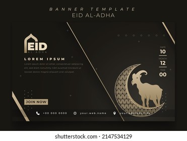 Landscape banner for eid al adha holiday in black and gold background design
