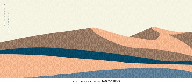 Landscape banner with Japanese wave pattern vector. Abstract background in oriental style. Chinese new year background. Mountain shapes in oriental template. 