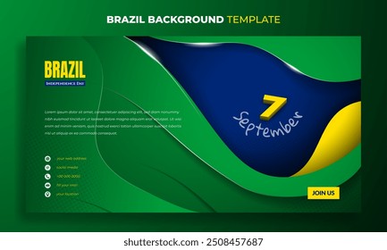 Modelo de banner paisagem com verde abstrato no fundo azul com tipografia simples de 7 de setembro. Bom modelo para o dia da independência do Brasil