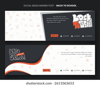 Landscape banner template for back to school campaign with doodle art and typography design. background design for school advertising campaign