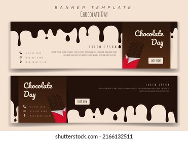 Plantilla de banner paisajístico con chocolate para el diseño del día del chocolate