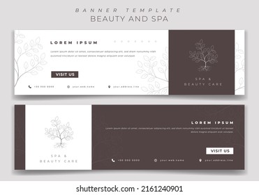 Landscape banner template design in luxury white and brown background for beauty care design