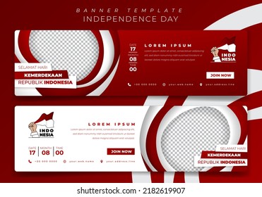 Plantilla de banner paisajístico en papel blanco rojo corte diseño de fondo y texto indonesio significa feliz día de la independencia de indonesia