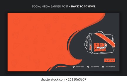 Landscape Banner template with transparent doodle art in waving background design. background template for school advertisement