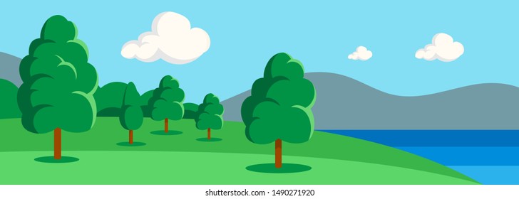 Landscape banner with trees. Vector Illustration
