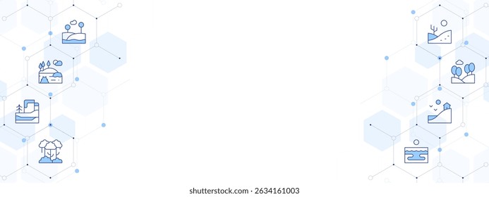 Landscape Banner Vector Illustration with Two-sided Icon Style. Line Duotone icon. Containing. field, landscape, winter, forest, beach, hill, desert.