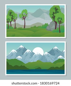 Landscape banners set design, nature and outdoor theme Vector illustration