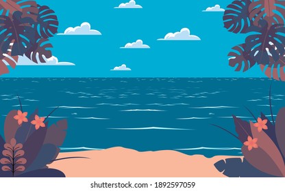 landscape of the beach in the day in flat design