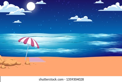 landscape of the beach in full moon night