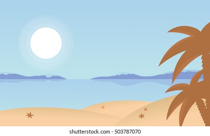 Landscape beach and palm of silhouette vector illustration