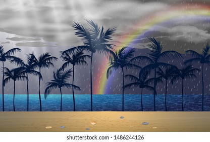 landscape of the beach in rain day