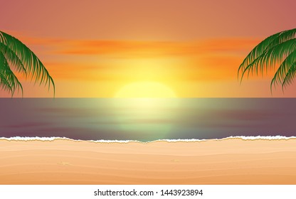 landscape of the beach in sunset 