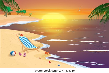 landscape of the beach in sunset 