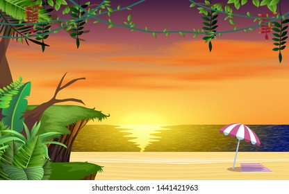 landscape of the beach in sunset in summer