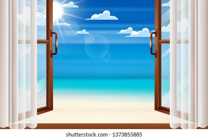 landscape of the beach at the windows