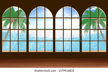 landscape of the beach at windows in day time