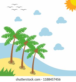 Landscape beautiful beach with Illustration three Palm Trees Stock vector design