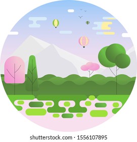 A landscape beautiful colored trees and gray mountains, glowing in sunlight. 

wonderful picturesque background. The colors in nature.