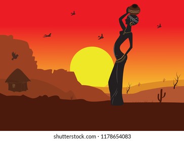 Landscape With Beautiful Woman Silhouette,