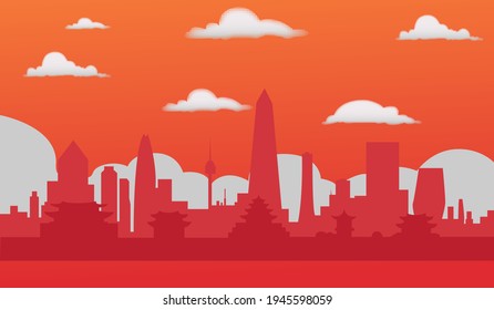 Landscape of big city in red tone (Background of city)