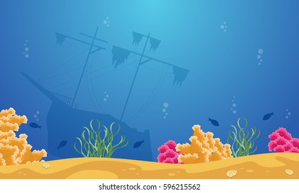 Landscape of big ship on ocean silhouettes