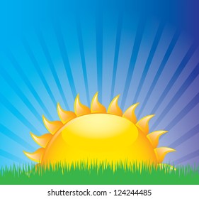 Landscape with a big sun vector illustration