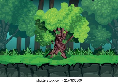 Landscape Big Tree Game background cartoon vector , game design nature asset