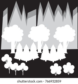 Landscape, black and white vector background of nature. Flat design, vector.