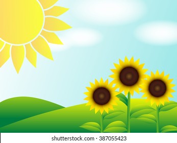 Landscape Blooming Sunflowers Stock Vector (Royalty Free) 387055423 ...