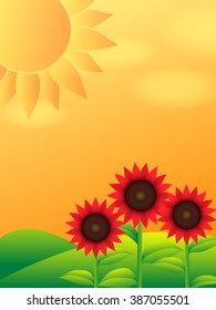 Landscape with blooming sunflowers