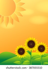 Landscape with blooming sunflowers