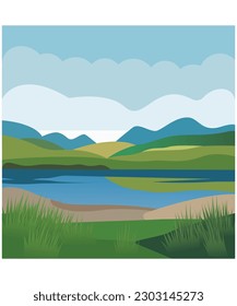 Landscape with blue sky hills and mountains 