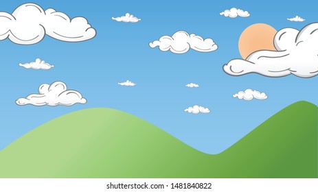 
Landscape blue sky and white clouds on sunny day.Sky and cloud background.catoon concetp.Vector illustration