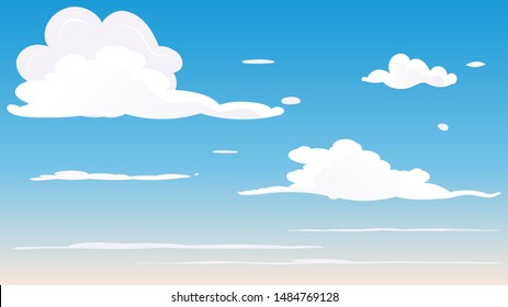 Landscape blue sky and white clouds on sunny day.Sky and cloud background.catoon concetp.Vector illustration