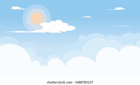 Landscape blue sky and white clouds on sunny day.Sky and cloud background.catoon concetp.Vector illustration