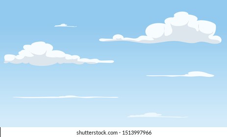 El cielo azul y las nubes blancas en el día soleado.El cielo y el fondo de la nube.ilustración del cielo de dibujos animados.Ilustración vectorial
