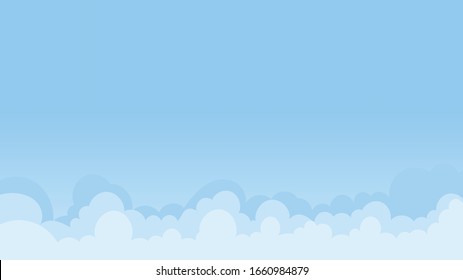 Paisaje azul cielo y nubes blancas en el día soleado.Dibujo de caricatura concetp.Vector.