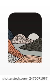 Landscape Boho Art Background. Boho Art Background. Gallery Wall Decor. Mid Century Modern Wall Art Decoration. Boho Home Decor