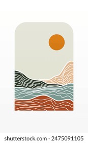 Landscape Boho Art Background. Boho Art Background. Gallery Wall Decor. Mid Century Modern Wall Art Decoration. Boho Home Decor